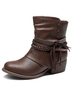 DREAM PAIRS Girls SDBO225K Ankle Boots Side Zipper Low Heels Boots Size 1 BROWN