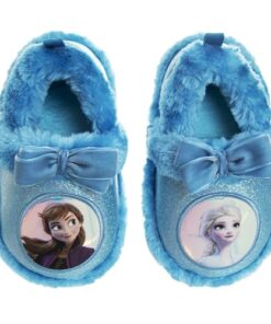 Disney Frozen Slippers Non-Slip Lightweight Comfy – Elsa Anna Fluffy Warm Comfort Soft Aline Plush Girls House Shoes – Ice Blue (size 11-12 Little Kid)