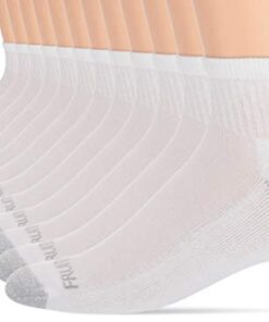 Fruit of the Loom Men’s 12 Pair Pack Dual Defense Cushioned Socks, White, 6-12