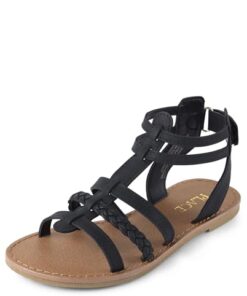 The Children’s Place Girls Gladiator Sandals, Black, 2 Big Kid