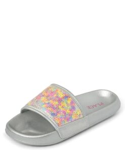 The Children’s Place Girls Everyday Slip On Slide Sandals, Glitter Waves, 11 Little Kid