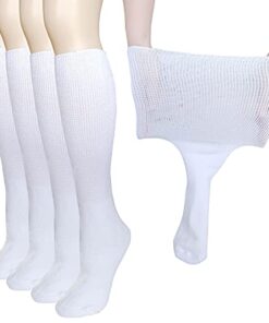 CIRZUEX Extra Wide Socks for Lymphedema Swollen Feet Leg, Bariatric Socks, Medical Cast Sock, Diabetic Non Binding – Oversized Neuropathy Swelling Women Men Over Calves (2 Pairs(White)), One Size