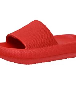 CUSHIONAIRE Women’s Feather Cloud Recovery Slide Sandals with +Comfort, Red 8