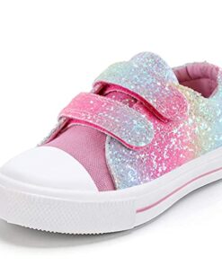 K KomForme Toddler Boys & Girls Shoes Kids Canvas Sneakers with Cartoon Dual Hook and Loops, Size 12 Little Kid, Glitter