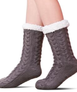 SDBING Women’s Winter Super Soft Warm Cozy Fuzzy Fleece-Lined with Grippers Slipper Socks (Dark Gray)