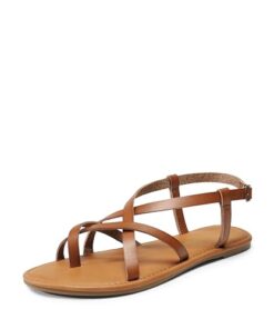 DREAM PAIRS Women’s Flat Sandals Strappy Dressy Comfortable Ankle Strap Casual Summer Thong Sandals for Beach,Size 9,BROWN,SDFS2401W