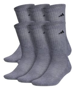adidas Men’s Athletic Cushioned Crew Socks with Arch Compression for a Secure fit (6-Pair), Heather Grey/Black, X-Large