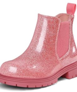 K KomForme Girls Glitter Ankle Boots Side Zipper Chelsea Booties Lug Sole (Toddler/Little Kids/Big Kids)