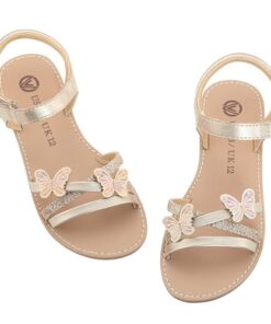 FLYFUPPY Girls Sandals Kids Strap Flat Sandals Open Toe Summer butterfly Casual Sandals US 2 Little Kid Gold