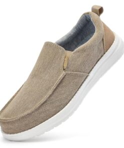 RYIKA Mens Hands Free Slip-on Loafers Shoes Casual – Mens Boat Shoes Comfy Lightweight Canvas Non-Slip Sneakers Walking Shoes Khaki