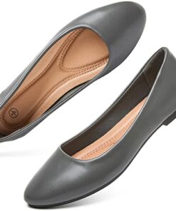 hash bubbie Women’s Flats Shoes Ballet Flats Dress Shoes Comfortable PU Leather Slip on Shoes for Women（ Dark Grey.US5）