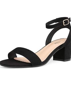 DREAM PAIRS Womens Carnival-W Open Toe Ankle Strap Low Block Chunky Heels Sandal Party Dress Pumps Shoes, Black/Suede – 7 Wide