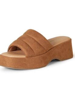 Amazon Essentials Women’s Platform Slide Sandal, Tan Microsuede, 13