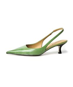 FSJ Women’s Mid Kitten Heel Slingback Sandals Pointy Toe Sexy Stiletto Pumps Comfortable Dress Party Shoes Size 8 Green