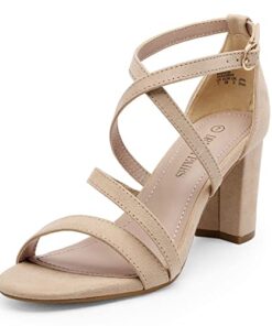 DREAM PAIRS Women’s Ankle Strap Dress Pump Low Chunky Heel Sandals Madison-W Nude-Suede Size 7W