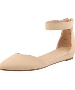 DREAM PAIRS Women’s Low Wedge Ankle Strap Flats Shoes,Size 9,Nude/Nubuck,AMIGA