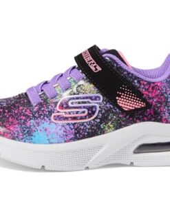 Skechers Girls Microspec Max Sneaker, Black/Multi, 12.5 Little Kid