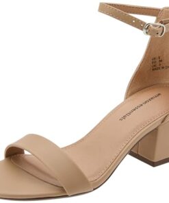 Amazon Essentials Women’s Two Strap Heeled Sandal, Beige Faux Leather, 13
