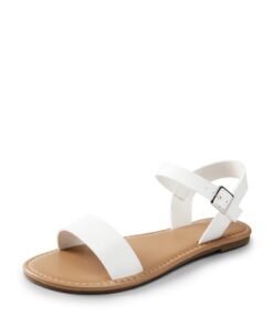 DREAM PAIRS Women’s Cute Open Toes One Band Ankle Strap Flexible Summer Flat Sandals,Size 5,WHITE-PU,HOBOO-NEW