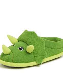 Dearfoams Easter Basket Stuffers Gifts for Kids Washable Animal Critter Slippers, Green Dinosaur, 9-10 Toddler