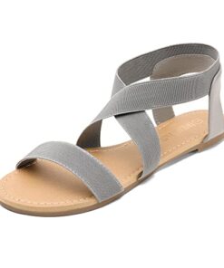 DREAM PAIRS Womens Ankle Strap Flat Summer Dressy Shoes Cute Strappy Gladiator Sandal, Elatica-6, Grey – 11