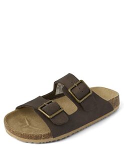 The Children’s Place Boy’s Buckle Slides Sandal, Brown, 6 Big Kid