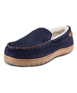 Haggar Men’s Venetian Slipper Indoor/Outdoor House Shoe with Memory Foam Comfort, Navy Stitch, Medium