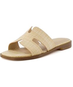 CUSHIONAIRE Women’s Voyage slide sandal +Memory Foam, Wide Widths Available, Raffia 8