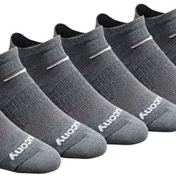 Saucony Men’s Multi-Pack Mesh Ventilating Comfort Fit Performance No-Show Socks, Charcoal Heather (6 Pairs), Large