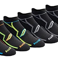 Saucony Men’s Multi-Pack Bolt Performance Comfort Fit No-Show Socks, Black (6 Pairs), Shoe Size: 8-12