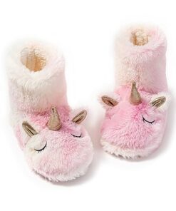 LZSYC Girls Unicorn Boot Slippers Winter Warm Animal Slippers Indoor, Pink US13-14