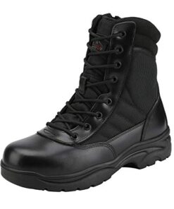 NORTIV 8 Mens Military Tactical Work Boots Side Zipper Leather Outdoor 8 Inches Motorcycle Combat Boots Size 15 M US Trooper, Black-8 Inches