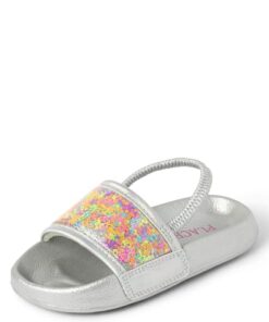 The Children’s Place Baby Girls and Toddler Everyday Slide Sandals with Backstrap, Silver Shaker Stars, 10