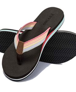 Pevino Women’s Orthotic Flip Flops with Soft Waterproof Platform and Anti-Slip Sole,Casual Thong Sandals for Women,Comfortable Beach Sandals with Arch Support for Girl Ladies Brown Size 8