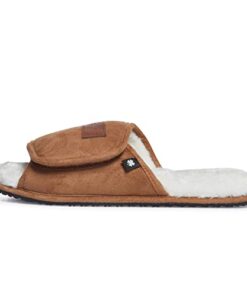 Lucky Brand Mens Microsuede Memory Foam Open Toe Slippers, Cool Adjustable Strap Indoor Outdoor House Sliders for Men, Tan, Large