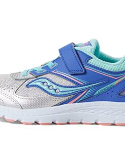 Saucony Cohesion 14 Alternative Closure Running Shoe, SILVER/PERIWINKLE/TURQ, 1 US Unisex Big Kid