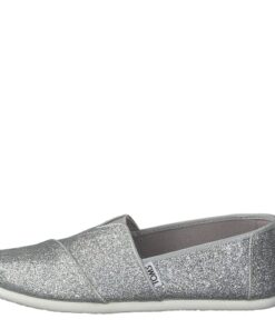 TOMS Girls Alpargata Loafer Flat, Silver, 4 Big Kid