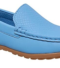 CoXist Kids Toddlers Boys Girls Leather Slip On Loafer Moccasin Boat Dress Shoes – Light Blue – Size 5 Toddler