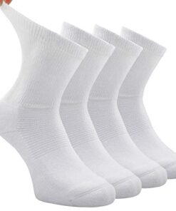 Busy Socks Mens Diabetic Thick Cushion Socks 10-13, Women’s Non Binding Loose Top Seamless Toe Stays Up Soft Seniors Socks for Edema White 4 Pack Large