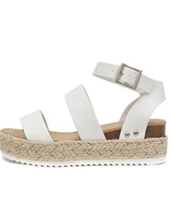 Soda Women Top Shoe Bryce Open Toe Buckle Ankle Strap Espadrilles Platform Wedge Casual White Sandal, 8.5, White Pu