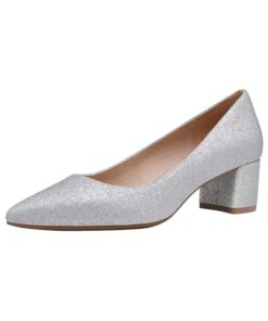 DREAM PAIRS Women’ s DPU212 Chunky Low Block Heels Closed Toe Dress Wedding Pumps Shoes Silver Glitter pu Size 9.5