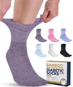 Pembrook Bamboo Viscose Diabetic Socks for Women and Men – 6 Pairs Ankle Socks for Swollen Feet | Wide Calf and Ankle Socks | Edema Neuropathy Socks for Women | Diabetic Socks Women 9-12