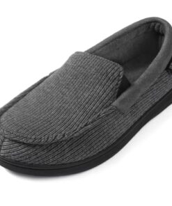 ULTRAIDEAS Men’s Carver Slippers Moc Loafer House Shoes Memory Foam, Charcoal Grey, 8 US