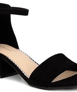 LONDON FOG Women’s Nikki Low Two Piece Block Heel Dress Shoe Ladies Ankle Strap Pump Sandal black 7