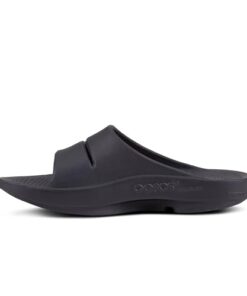 OOFOS OOahh Sport Slide Sandal, Matte Black – Men’s Size 12, Women’s Size 14 – Lightweight Recovery Footwear – Reduces Stress on Feet, Joints & Back – Machine Washable – Hand-Painted Graphics
