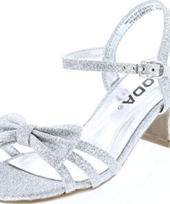 Soda Girly-2 Children’s Girl’s Open Toe Slingback Block High Heel Sandals (Silver Glt, numeric_5)