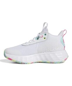 adidas Own The Game 2.0 Sneaker, White/Flash Aqua/Lucid Pink, 5 US Unisex Big Kid