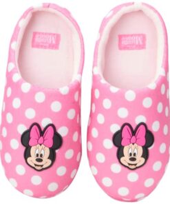 Disney Girls’ Minnie Mouse Slippers – Plush Fuzzy Slippers, Non-Skid Sole (Toddler/Little Girl/Big Girl), Size 4-5, Minnie Mouse