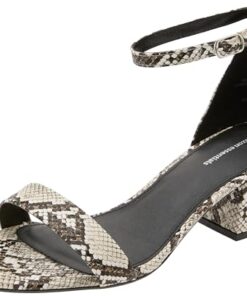 Amazon Essentials Women’s Two Strap Heeled Sandal, Black White Faux Snake Skin, 10.5 Wide