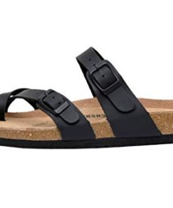 CUSHIONAIRE Women’s Luna Cork Footbed Sandal With +Comfort, Black Nappa, 8